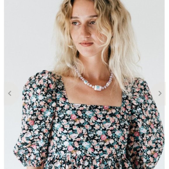 A Bronze Age Floral Puff Sleeve Mini Dress - Picture 2 of 15